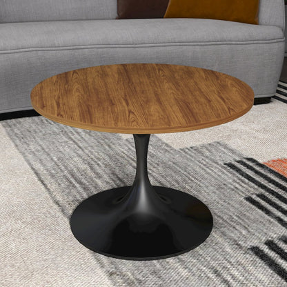 Verve Coffee Table Black base with 27" round Brown Wood MDF top