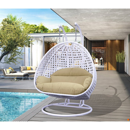White Wicker Hanging 2 person Egg Swing Chair