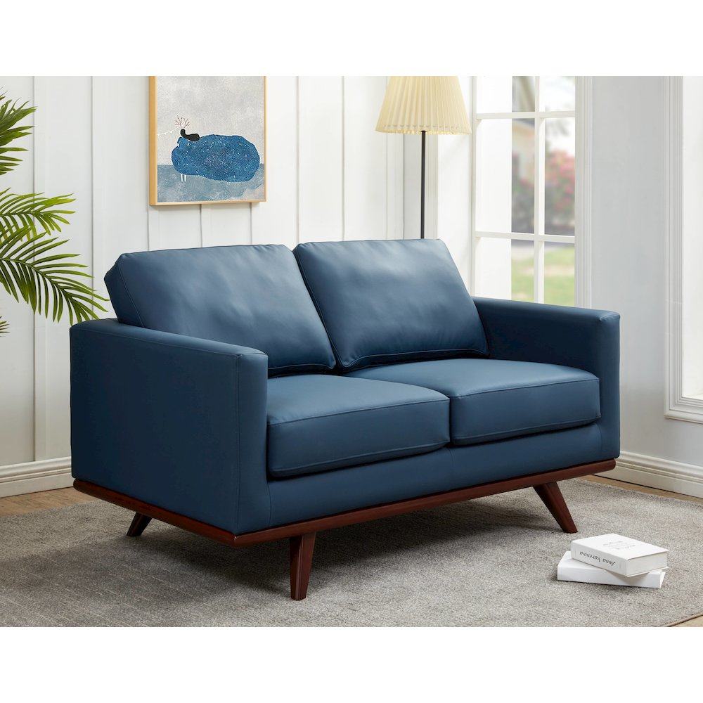 Chester Modern Leather Loveseat With Birch Wood Base