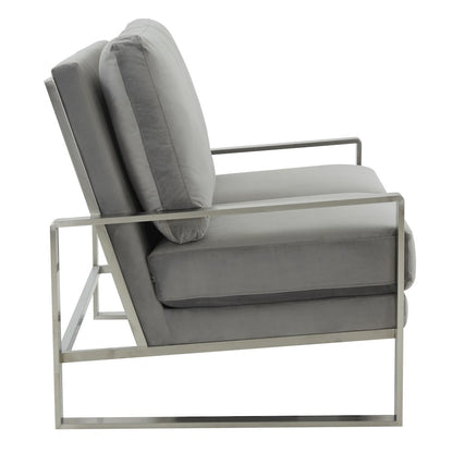Jefferson Contemporary Modern Velvet Loveseat With Silver Frame