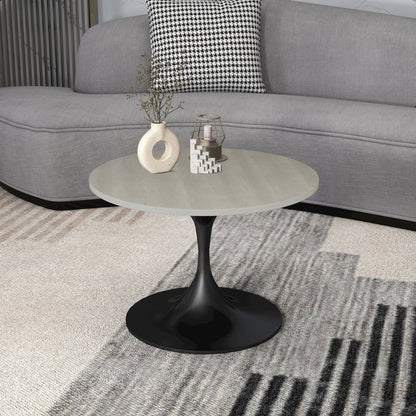 Verve Coffee Table Black base with 27" round Light Natural MDF top