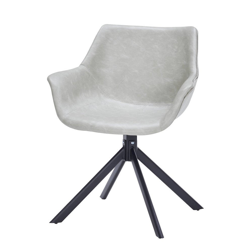 Markley Modern Leather Dining Swival Arm Chair in Light Grey