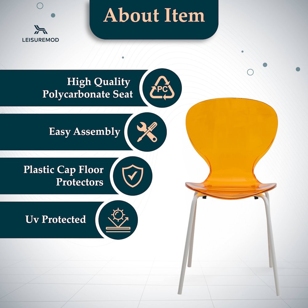 Modern Oyster Transparent Side Chair in White Base Set of 4