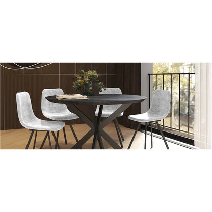 Markley Modern Leather Dining Chair With Metal Legs, Light Grey