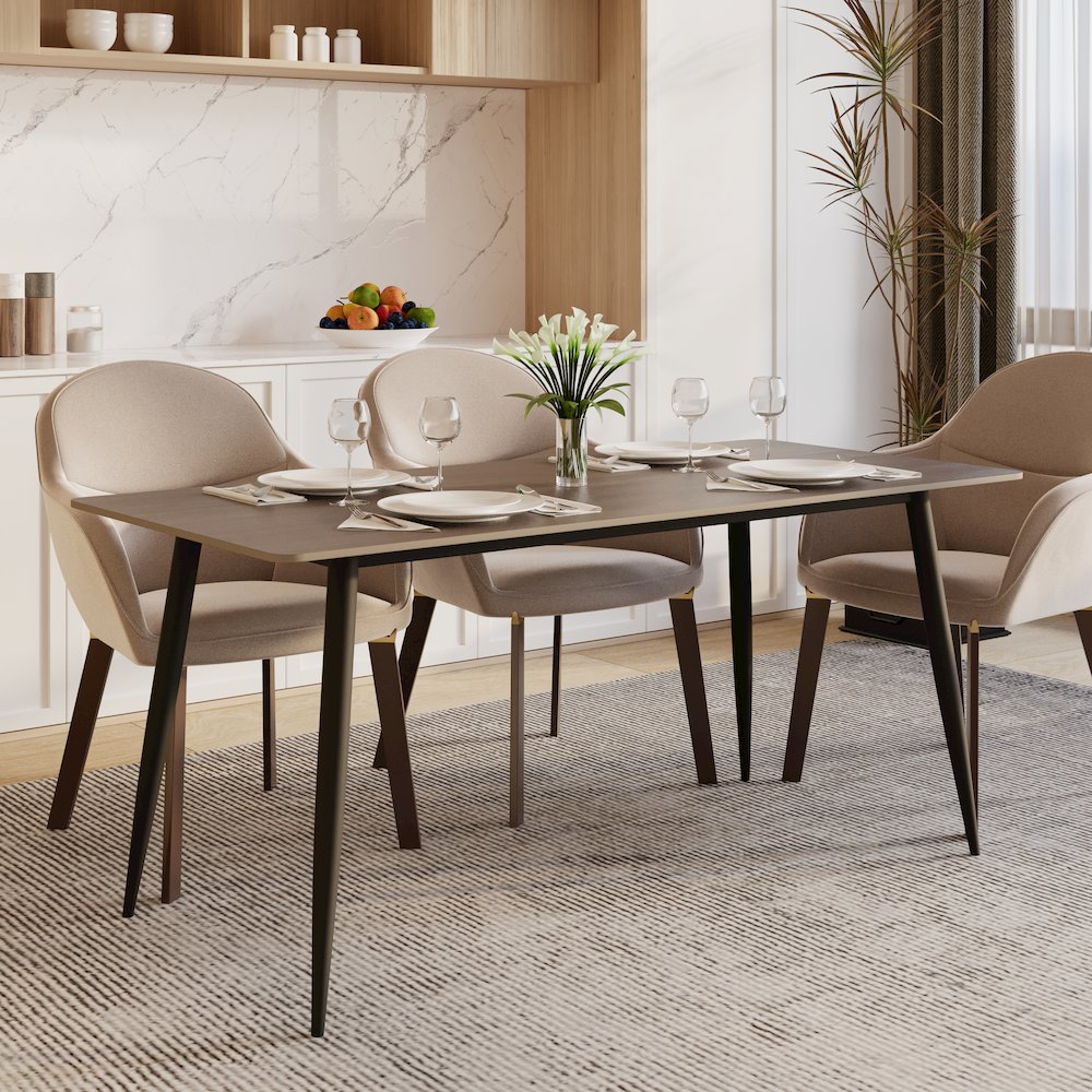 Zayle 62" Rectangle Sintered Stone Dining Table in Red Oak with BLack Base