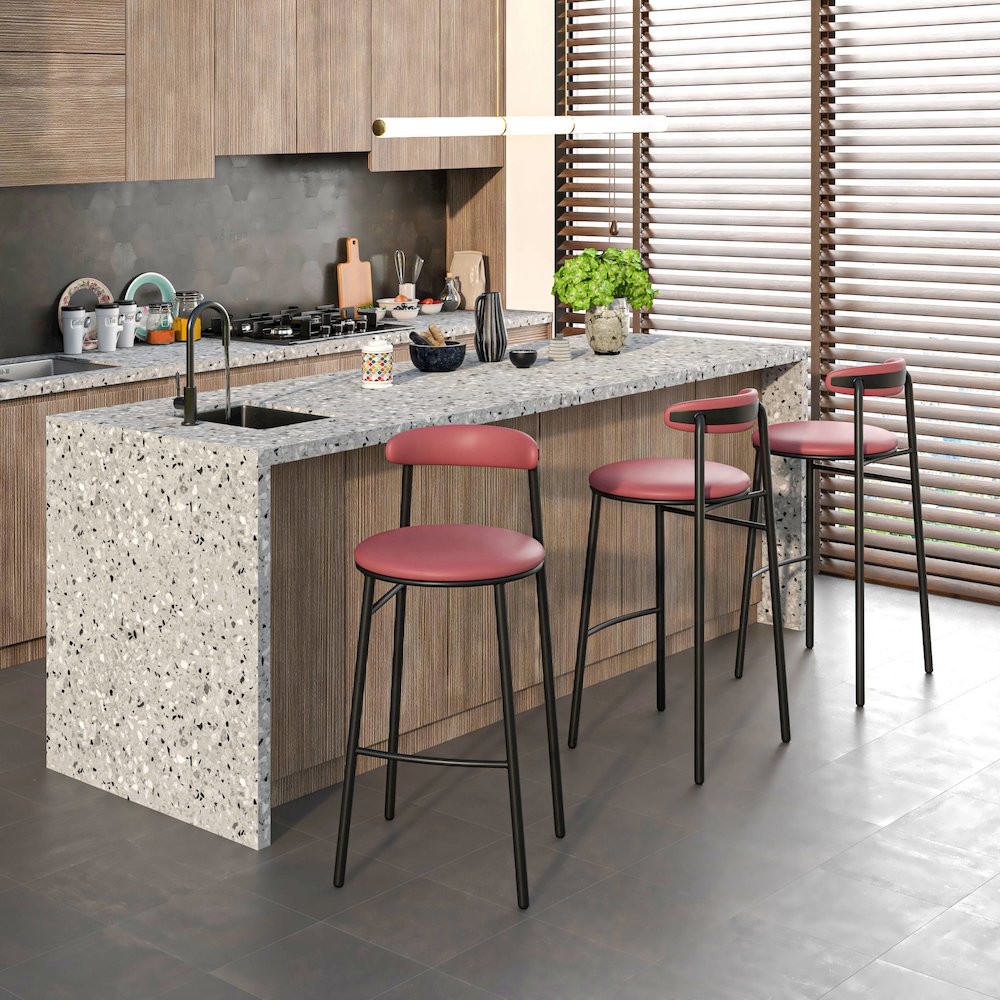 Lume Collection Modern Bar Stool in Burgundy Set of 2