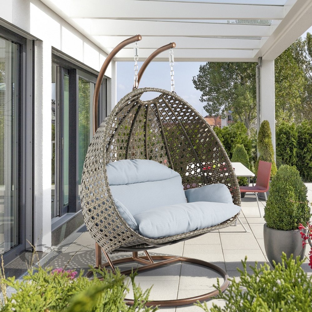 Beige Wicker Hanging 2 person Egg Swing Chair