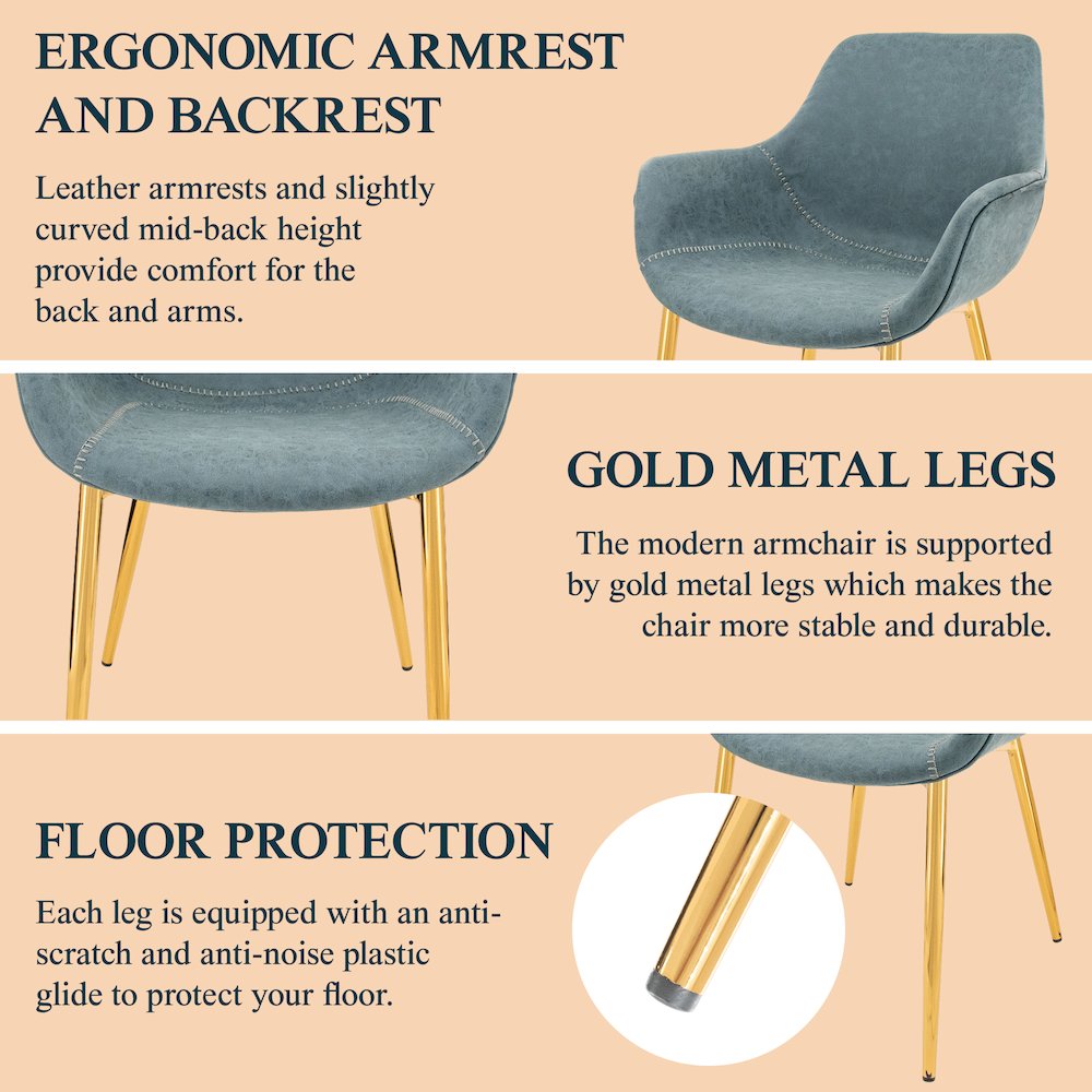 Markley Modern Leather Dining Arm Chair With Gold Metal Legs
