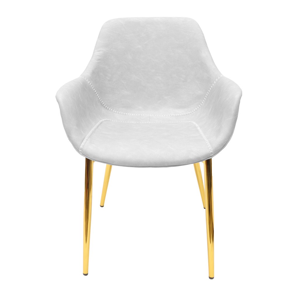 Markley Modern Leather Dining Arm Chair With Gold Metal Legs Light Grey Set of 4