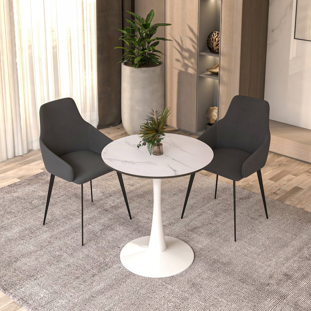 Bristol 27" round dining table White base with marbled MDF top