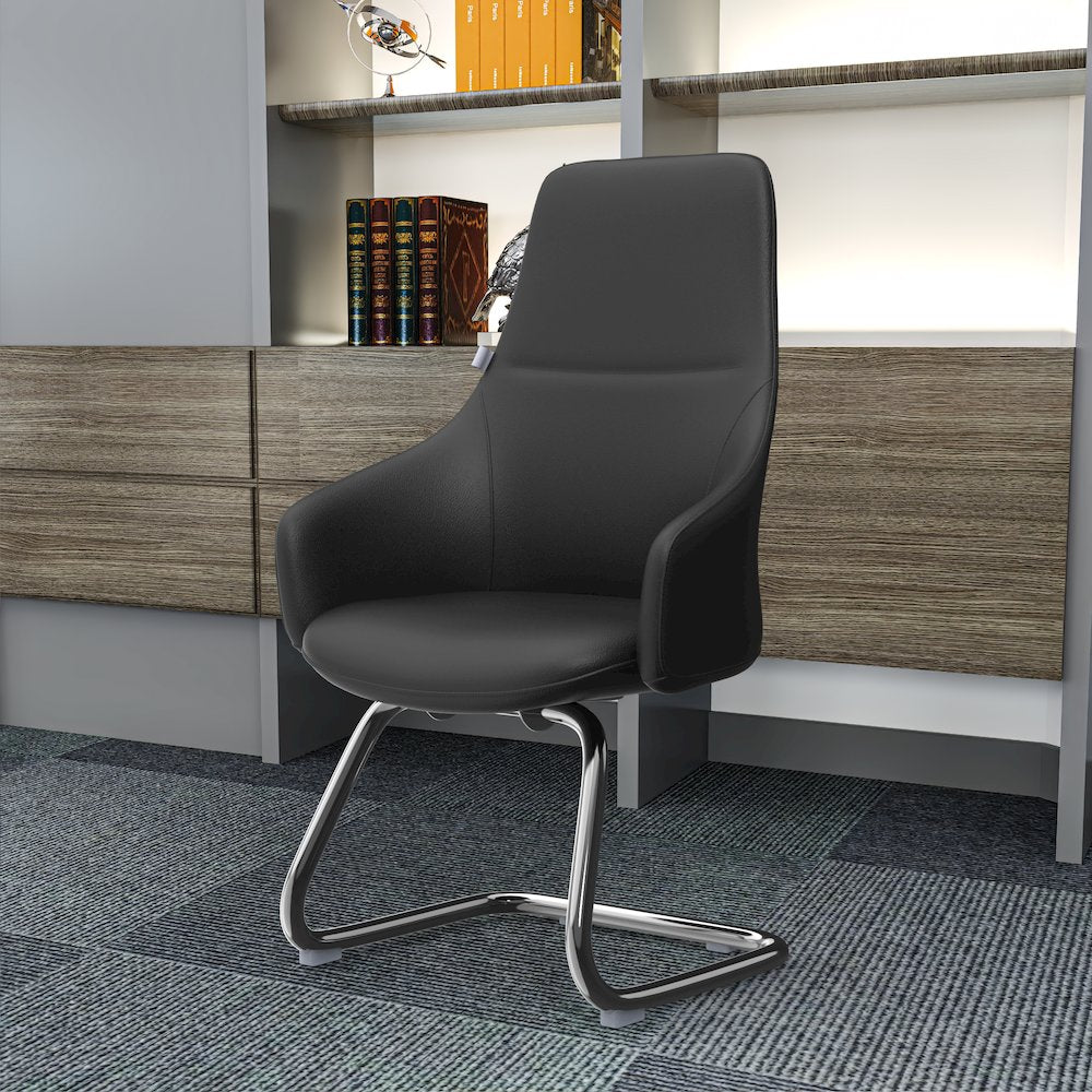 Celeste Series Guest Office Chair in Black Leather