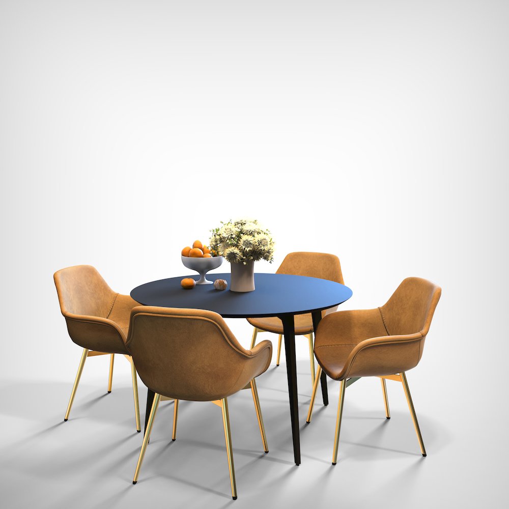 Markley Modern Leather Dining Arm Chair With Gold Metal Legs