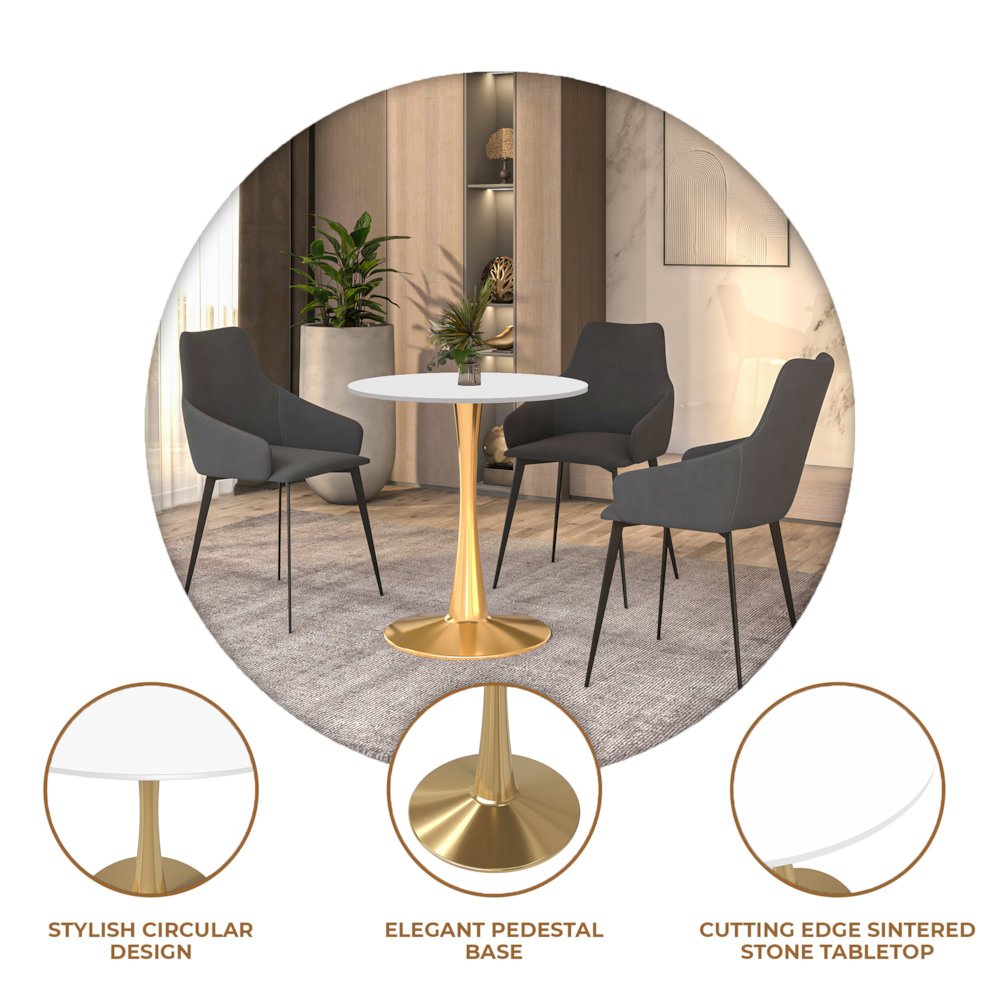 Bristol 24" round dining table Gold Base With White Top