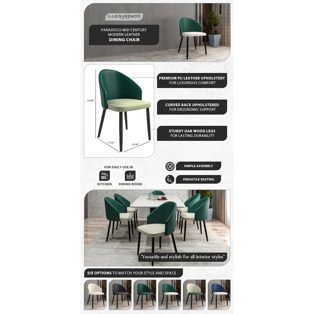 Paradiso Collection Modern Dining Seat in Green, with Light Grey Set of 2