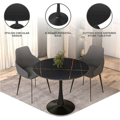 Bristol 35" round dining table Black base with Black Sintered stone Top
