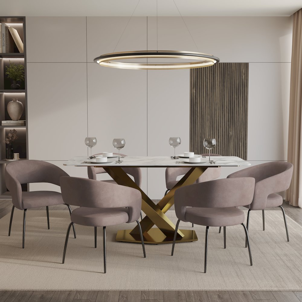 7-Piece Dining Set with Rectangular Sintered Stone Dining Table