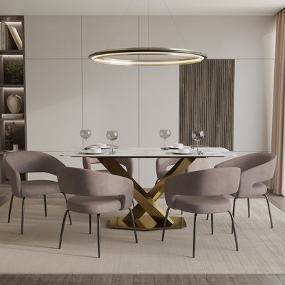 7-Piece Dining Set with Rectangular Sintered Stone Dining Table