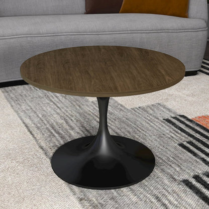 Verve Coffee Table Black base with 27" round Dark Brown Wood MDF top