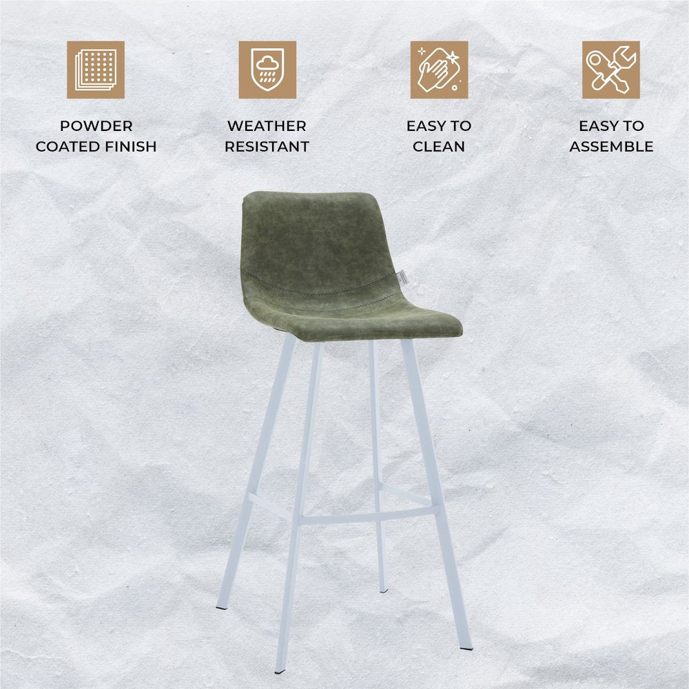 Elland - Bar stool - Olive Green- White Base Set of 2