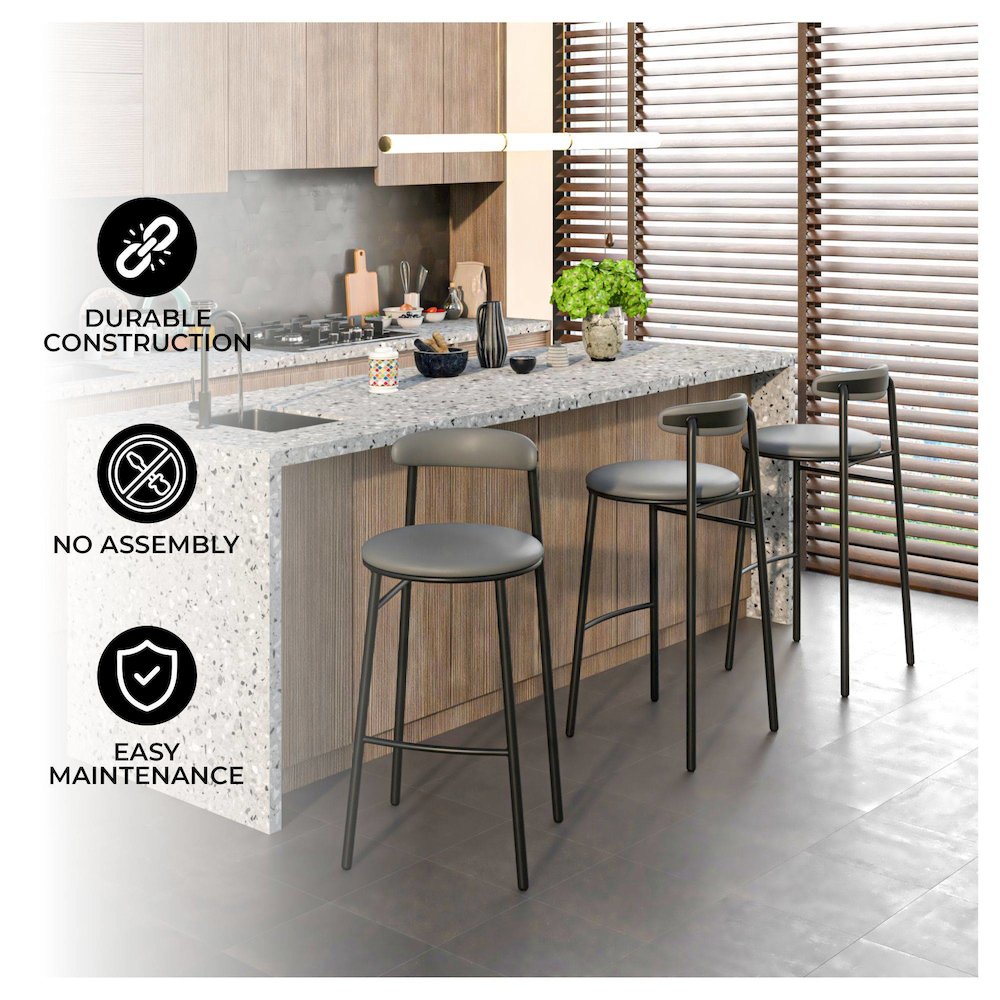 Lume Collection Modern Bar Stool in Charcoal Set of 2
