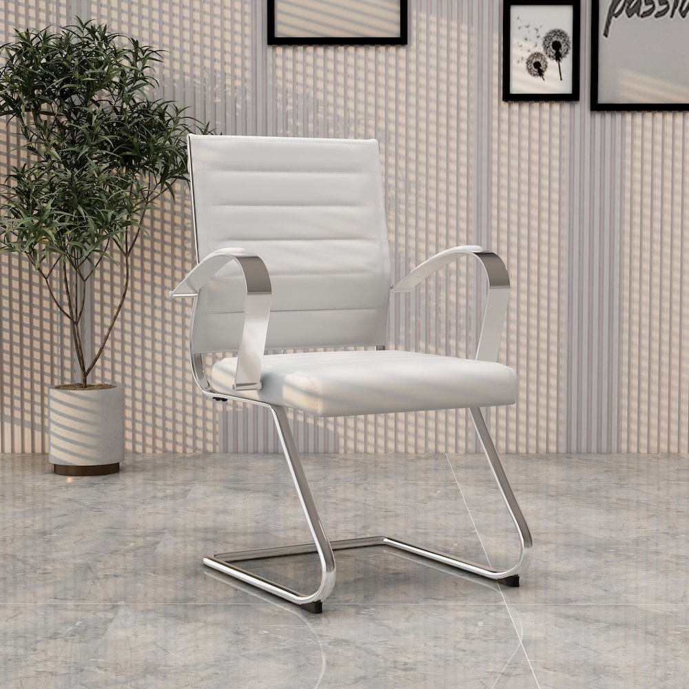 Benmar Home Leather Guest Office Chair in White