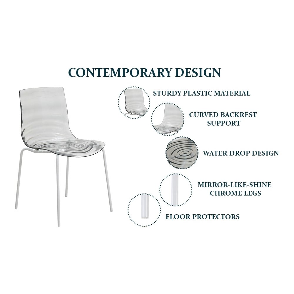 Astor Water Ripple Design Dining Chair in White Base Trans Black Seat Set of 2