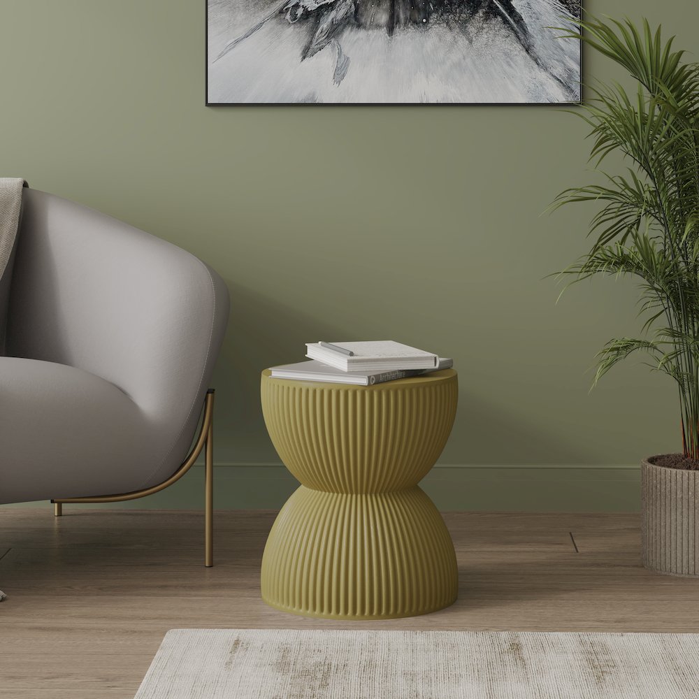 Modern Side End Table Spire Series In Olive Yellow