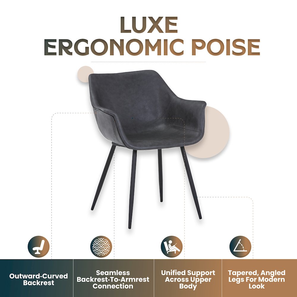 Markley Modern Leather Dining Arm Chair With Metal Legs