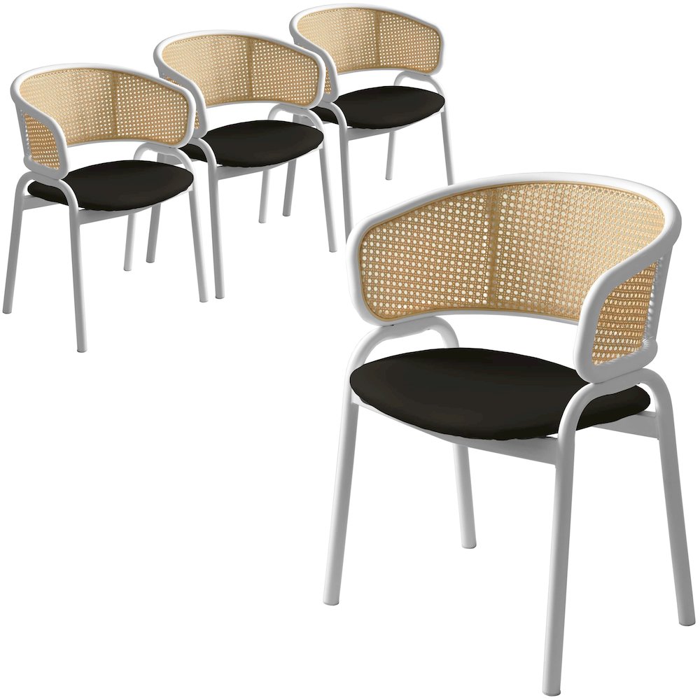 Ervilla - Dining Chair - White frame in Black Leather Set of 4