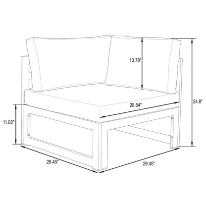 LeisureMod Chelsea 5-Piece Sectional Loveseat and Fireplace Set Black Aluminum with Cushions, Blue