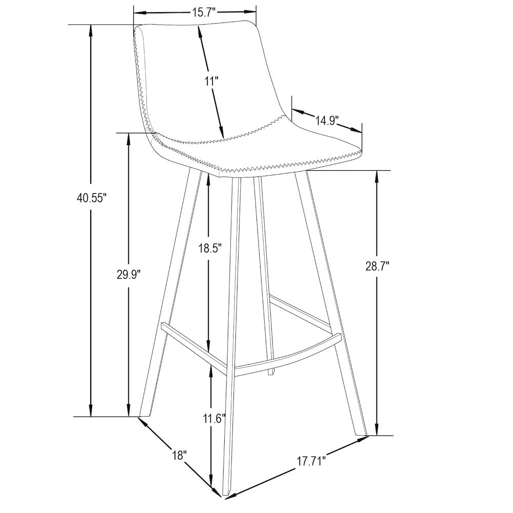 Elland Modern Upholstered Leather Bar Stool With Iron Legs & Footrest