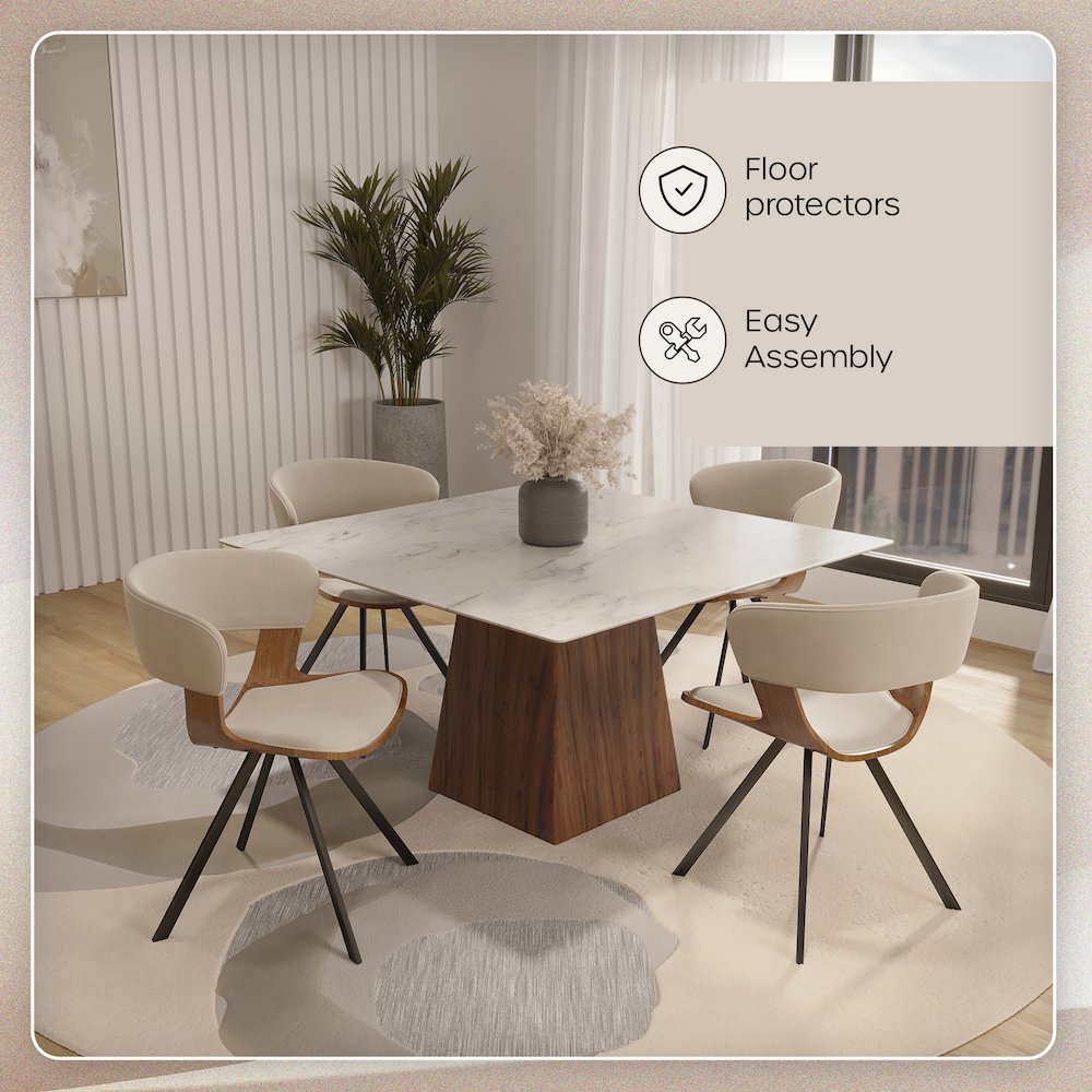Wooden Dining Chair Modern style Nymia Collection Walnut Color in Light Brown