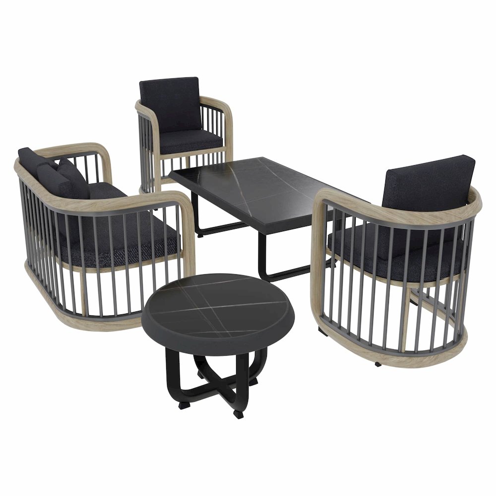 Klyra 5-Piece Aluminum Conversation Set with 2 accent chair in Grey
