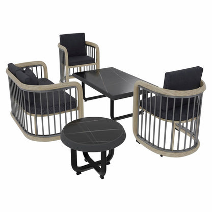 Klyra 5-Piece Aluminum Conversation Set with 2 accent chair in Grey