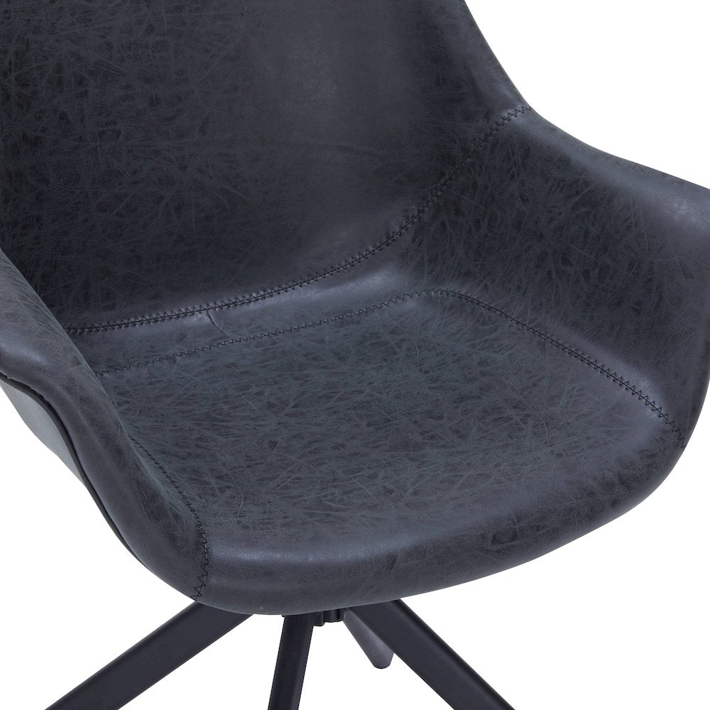 Markley Modern Leather Dining Swival Arm Chair in Black