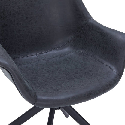 Markley Modern Leather Dining Swival Arm Chair in Black