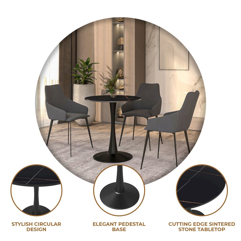 Bristol 24 round dining table Black base with Black Sintered stone Top