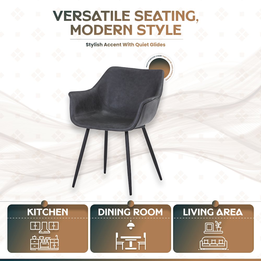 Markley Modern Leather Dining Arm Chair With Metal Legs
