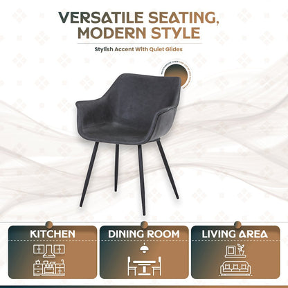 Markley Modern Leather Dining Arm Chair With Metal Legs