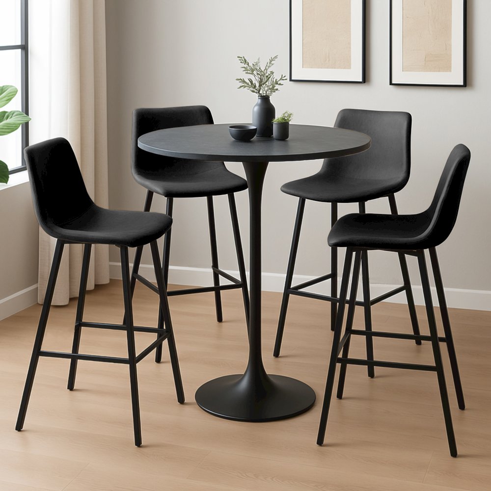 Elland Modern Upholstered Leather Bar Stool With Iron Legs & Footrest