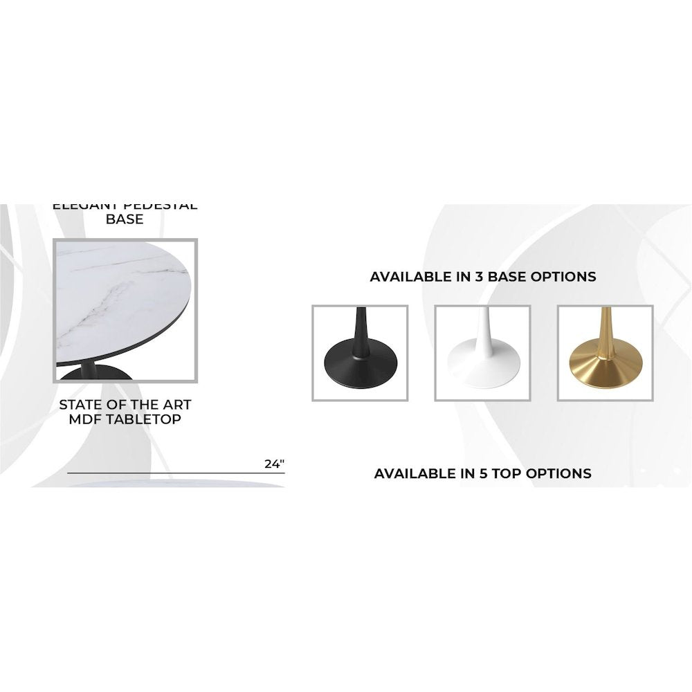 Leisyremod Bristol 24" Round Dining Table Black base with White top