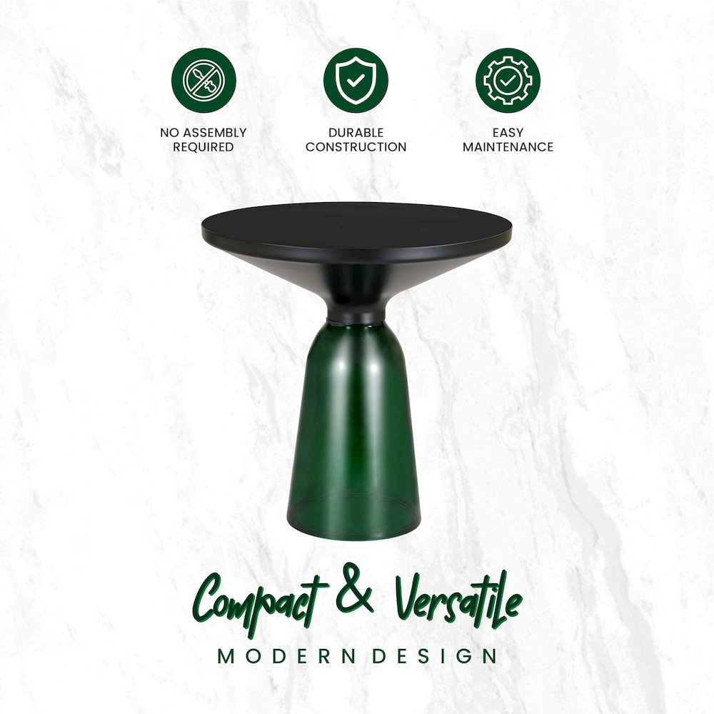Tully Collection Glass side Table Green glass, Black Rim with Black Glass top