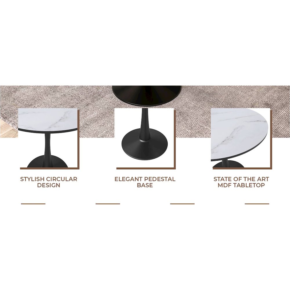Leisyremod Bristol 27" Round Dining Table Black base with White top