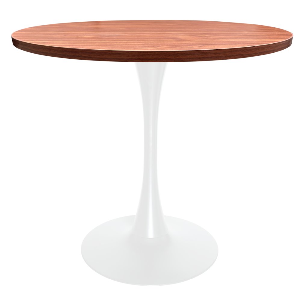 Bristol Dining table, White Base with 36" Round Cognac Brown MDF top