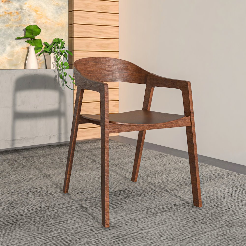 Rivo Collection Elegant Dining Chair in Dark Walnut Color Wood - Set of 2