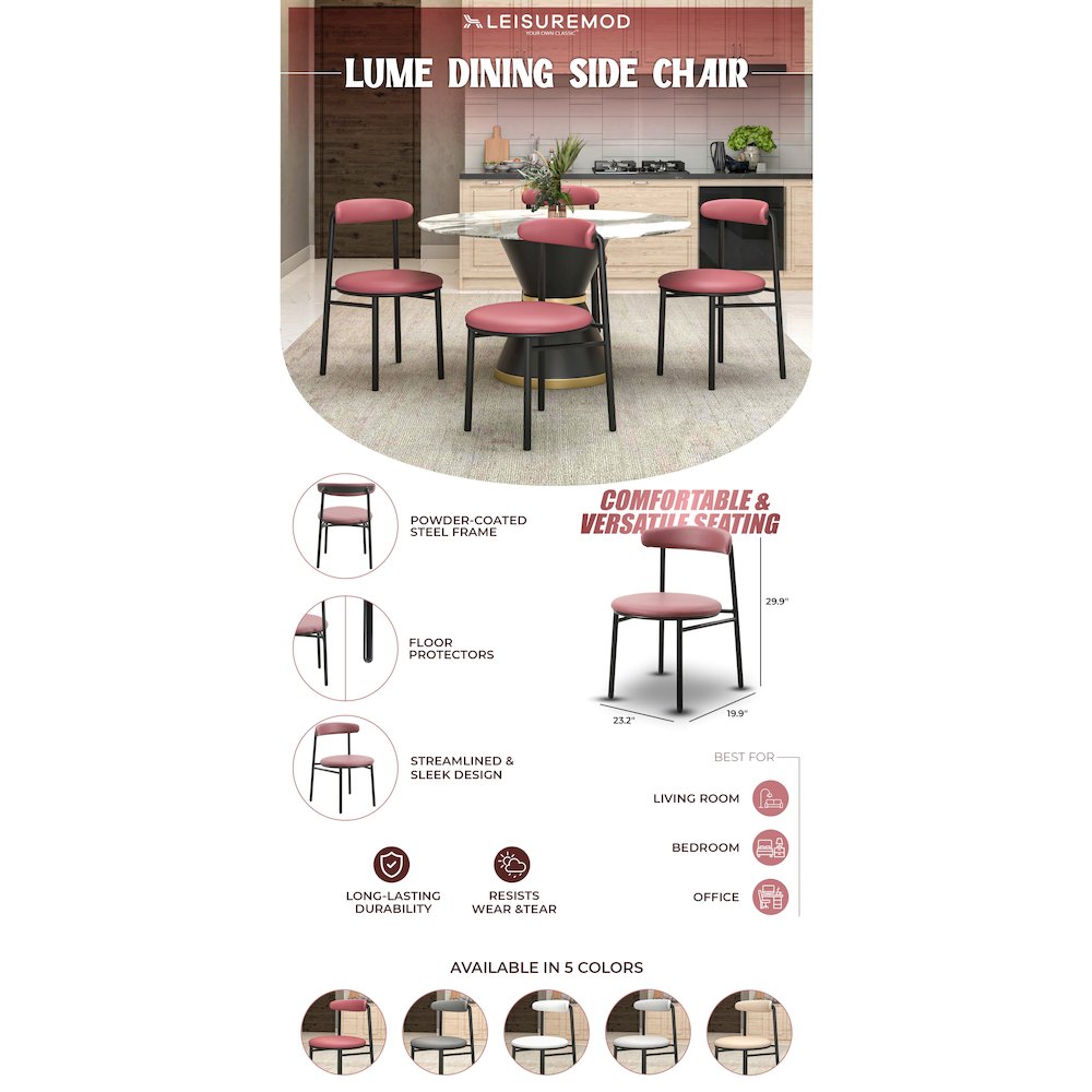 Lume Collection Modern Dining Chair in Burgundy Set of 4