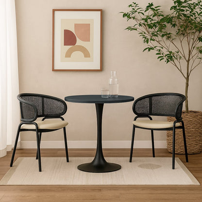 Bristol Dining table, Black Base with 36 Round Marbleized Black MDF top