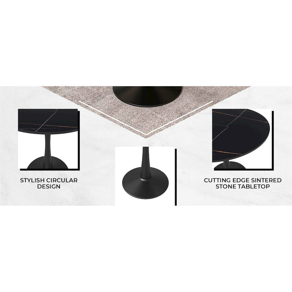 Bristol 27 round dining table Black base with Black Sintered stone Top