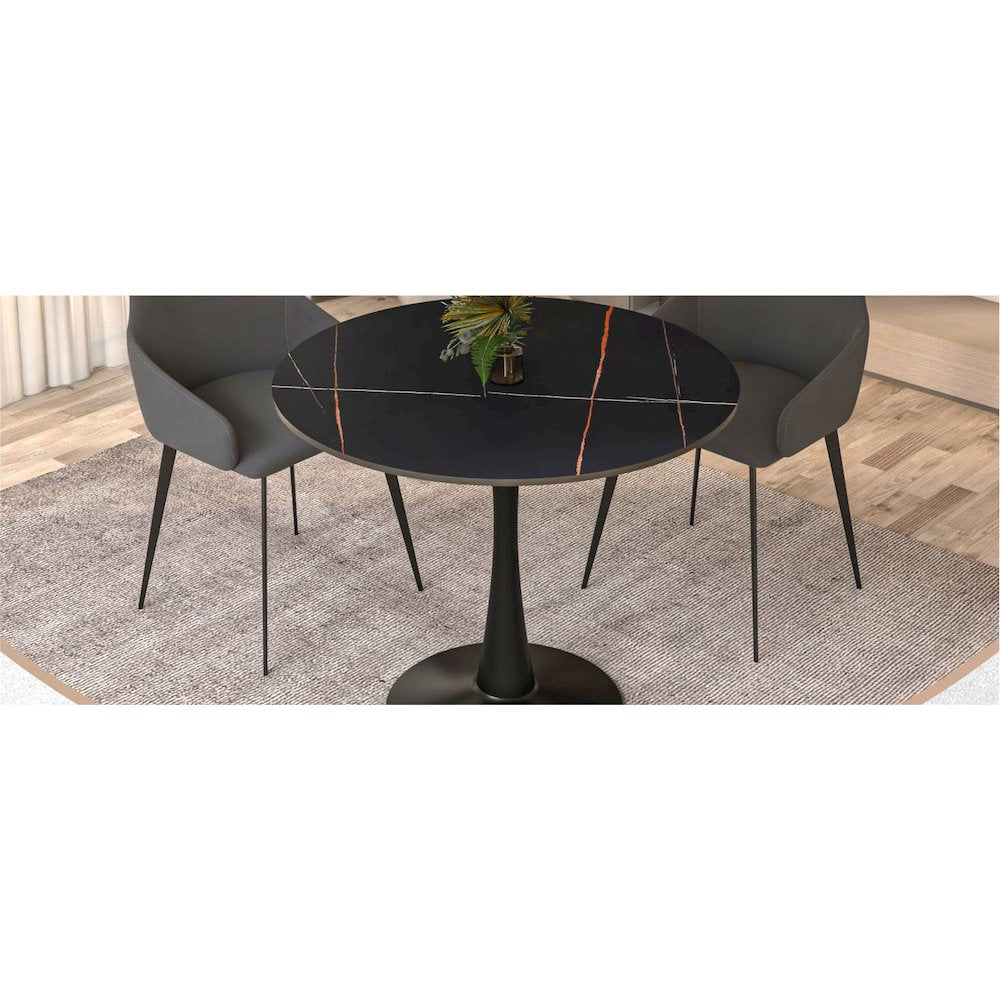 Bristol 31" round dining table Black base with Black Sintered stone Top