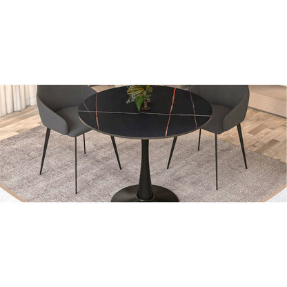Bristol 31" round dining table Black base with Black Sintered stone Top